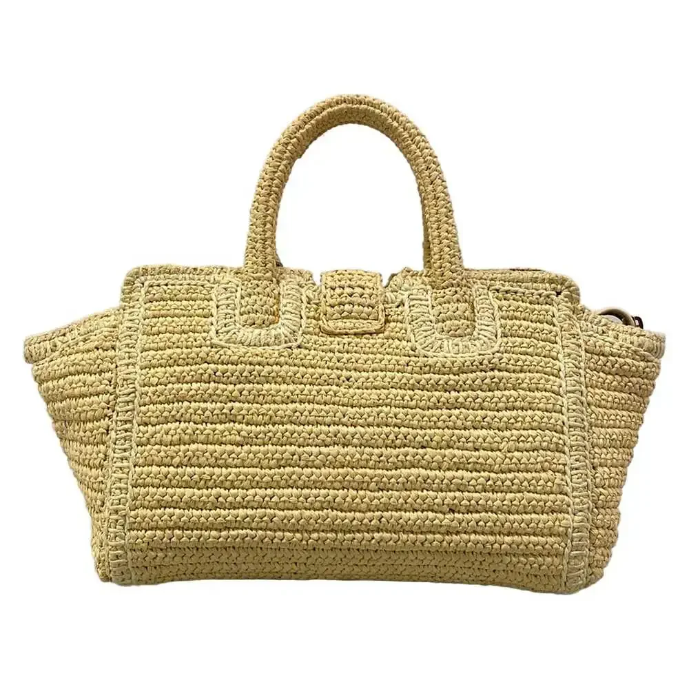 Saint Laurent PARIS Baby Downtown Cavas Handbag 436834 Beige Cream Raffia - Picture 3 of 15